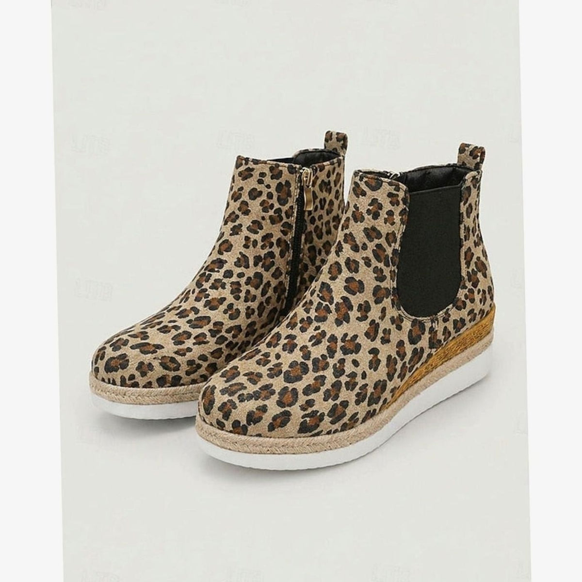 Elise | Bottines Femme Talon Compensé Suède Fermeture Éclair Latérale - Léopard