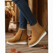 Elise | Bottines Femme Talon Compensé Suède Fermeture Éclair Latérale - Marron