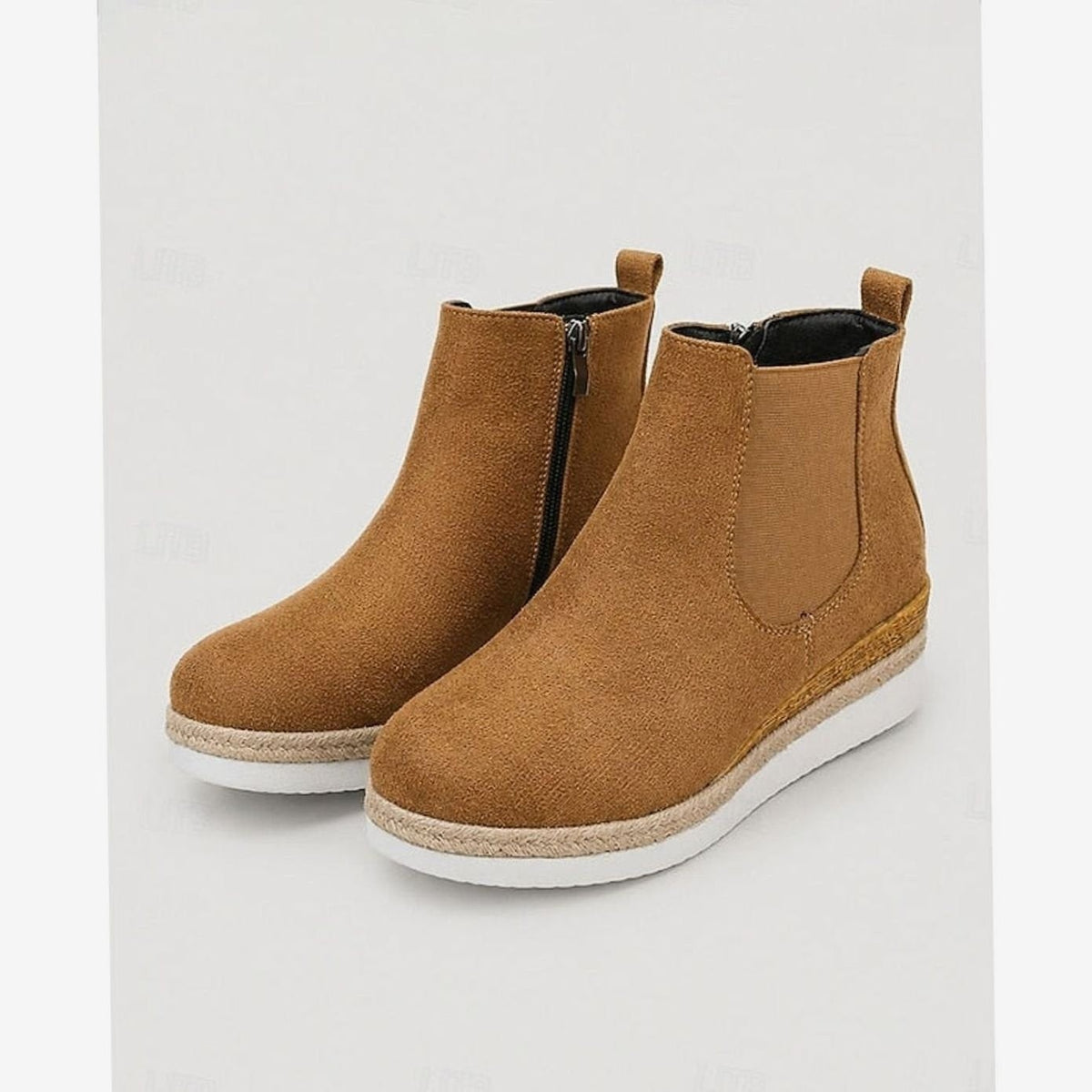 Elise | Bottines Femme Talon Compensé Suède Fermeture Éclair Latérale - Marron