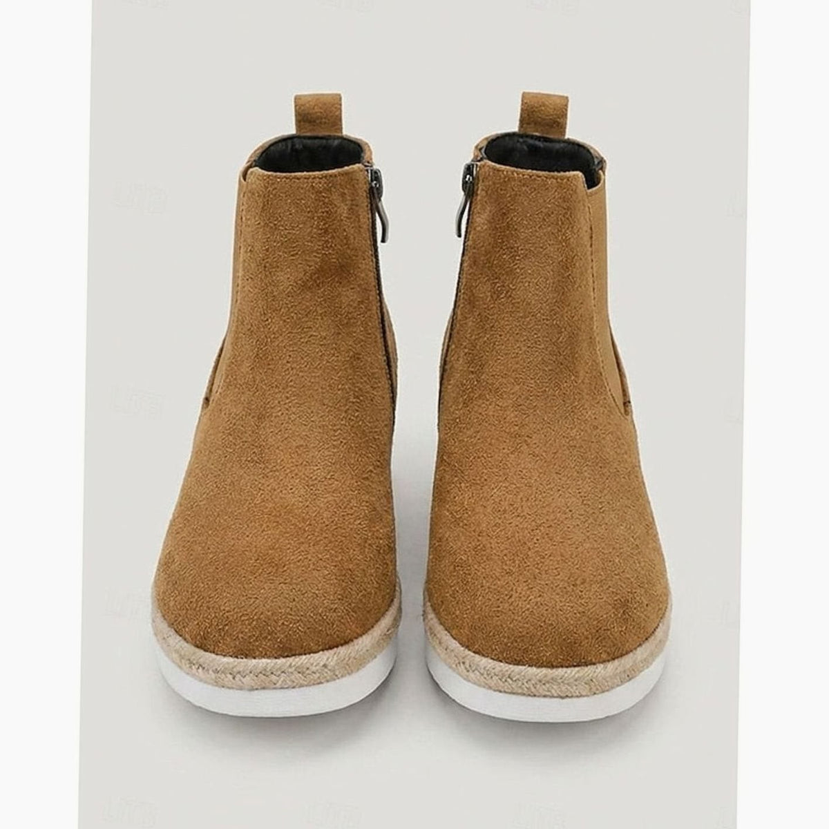 Elise | Bottines Femme Talon Compensé Suède Fermeture Éclair Latérale - Marron