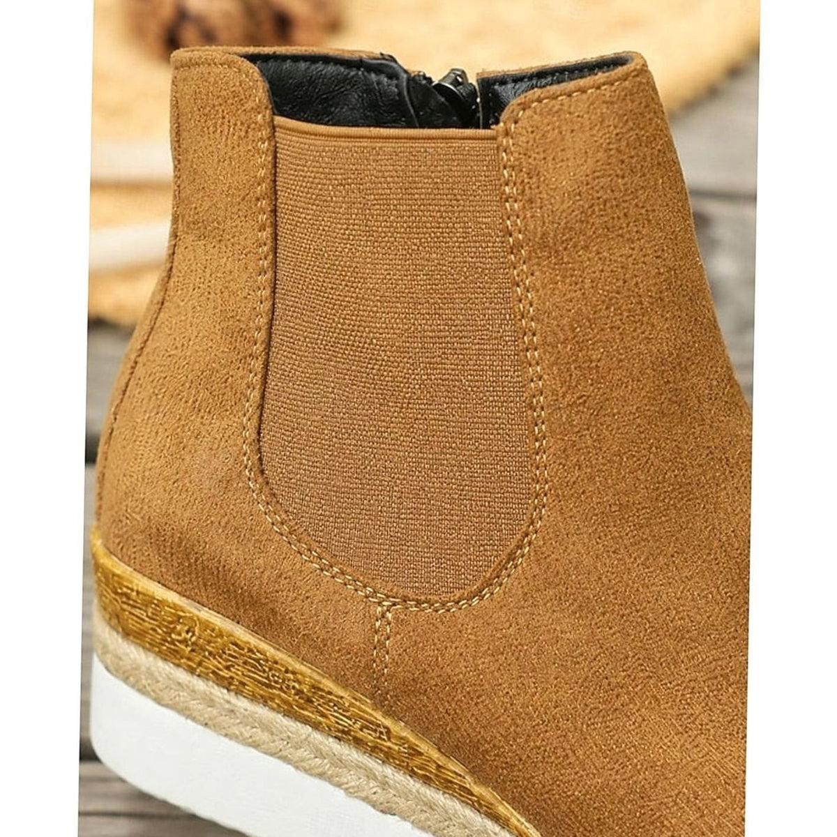Elise | Bottines Femme Talon Compensé Suède Fermeture Éclair Latérale - Marron
