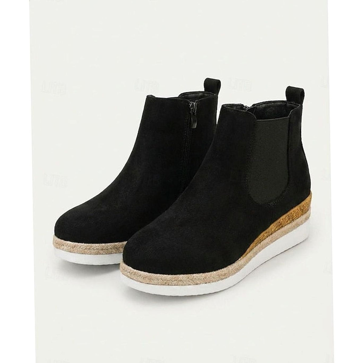 Elise | Bottines Femme Talon Compensé Suède Fermeture Éclair Latérale - Noir