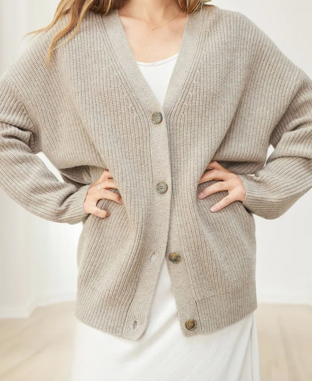 Elise | Cardigan pour Femme Coupe Ample Tricot Structuré Fermeture Boutonnée - Beige