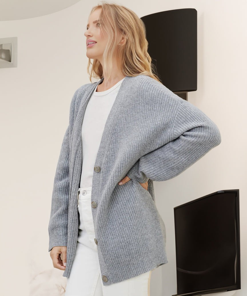 Elise | Cardigan pour Femme Coupe Ample Tricot Structuré Fermeture Boutonnée - Beige