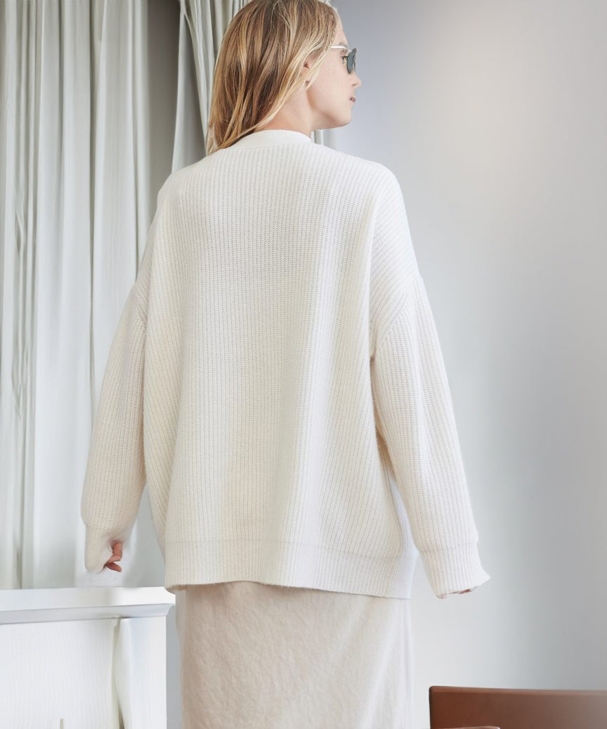 Elise | Cardigan pour Femme Coupe Ample Tricot Structuré Fermeture Boutonnée - Beige
