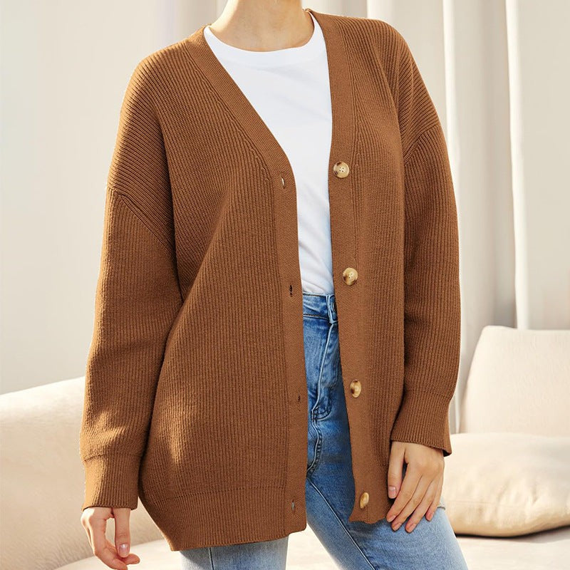 Elise | Cardigan pour Femme Coupe Ample Tricot Structuré Fermeture Boutonnée - Marron