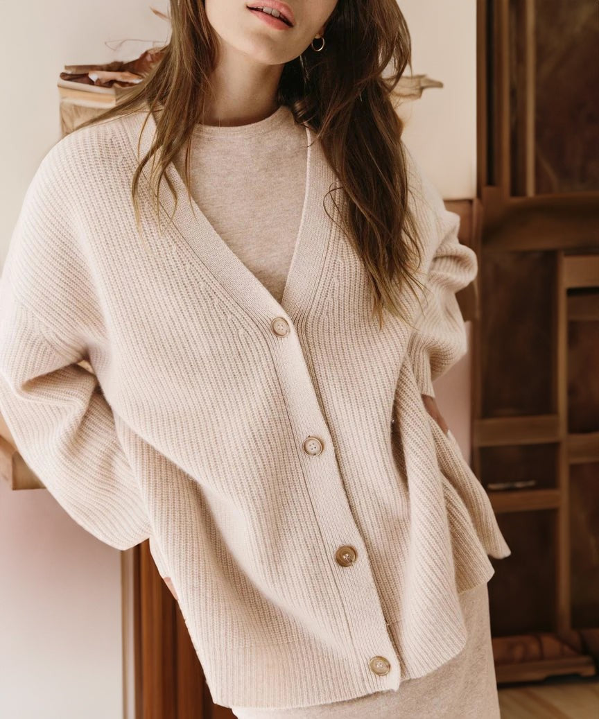 Elise | Cardigan pour Femme Coupe Ample Tricot Structuré Fermeture Boutonnée - Rose