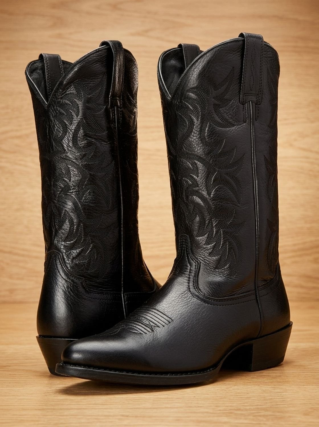 Elise | Dames Broderie Western Talon Bloc Botte Mi-Mollet Bout Pointu - Noir