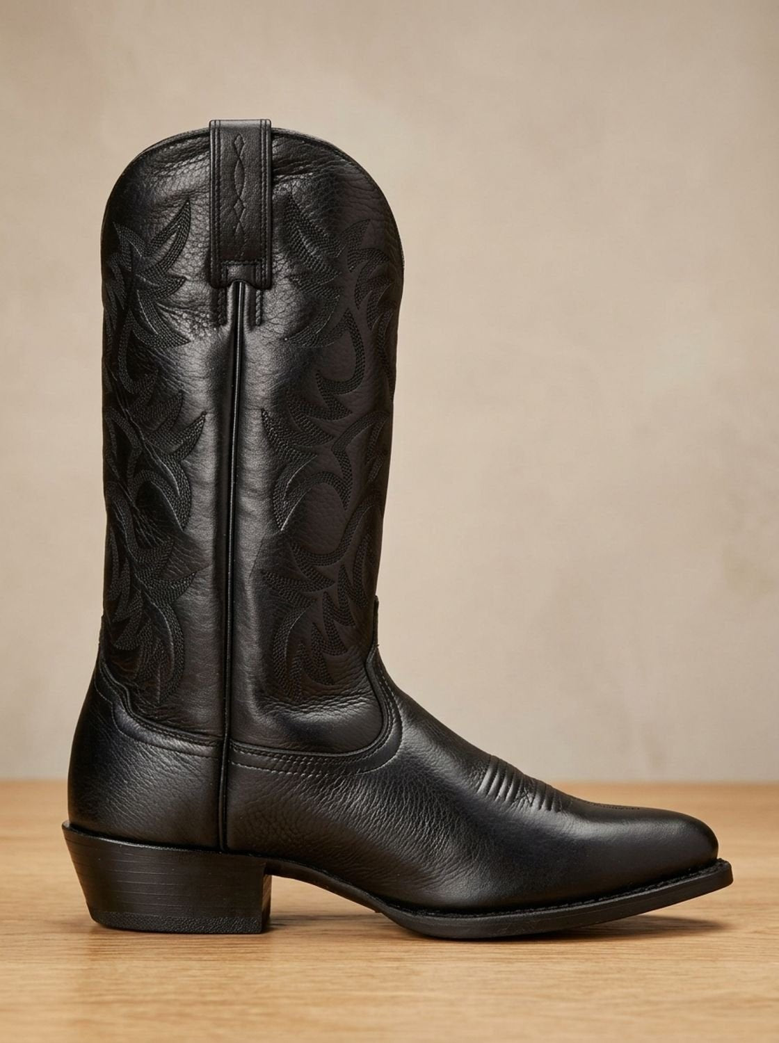 Elise | Dames Broderie Western Talon Bloc Botte Mi-Mollet Bout Pointu - Noir
