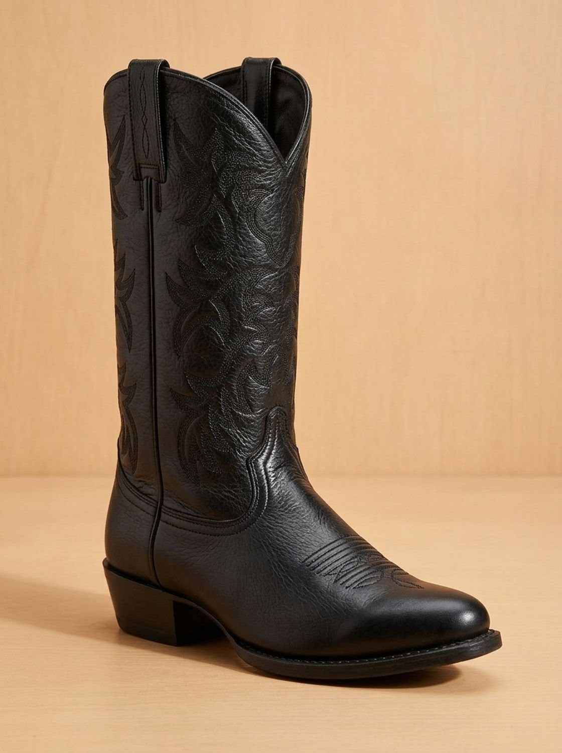 Elise | Dames Broderie Western Talon Bloc Botte Mi-Mollet Bout Pointu - Noir