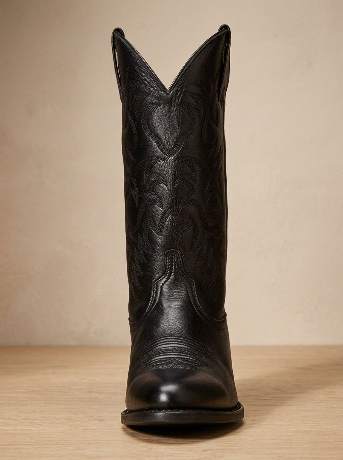 Elise | Dames Broderie Western Talon Bloc Botte Mi-Mollet Bout Pointu - Noir