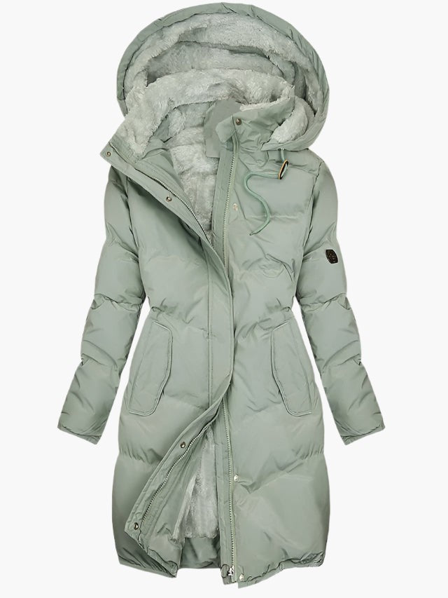 Elise | Manteau d'hiver pour Femme Long Capuche Simili-fourrure Doublure Chaude - Vert