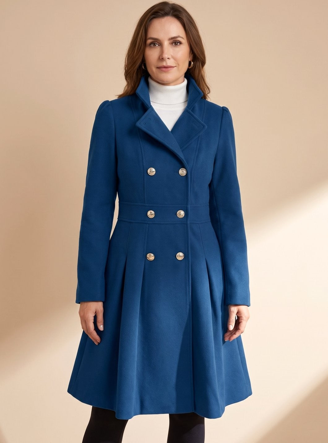 Elise | Manteau pour Femme Taillé Doublure Évasée Revers Larges Poches - Marron