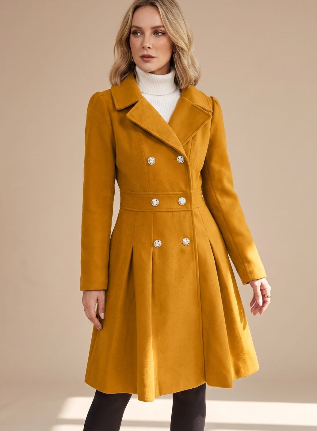 Elise | Manteau pour Femme Taillé Doublure Évasée Revers Larges Poches - Marron