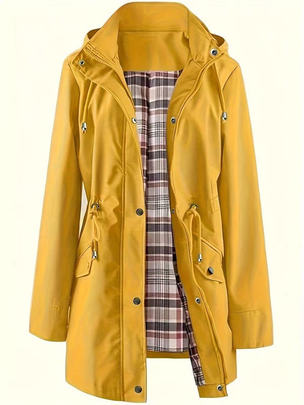 Elise | Pour Femme Imperméable Long Capuche Détachable Doublure Carreaux - Jaune
