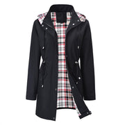 Elise | Pour Femme Imperméable Long Capuche Détachable Doublure Carreaux - Noir