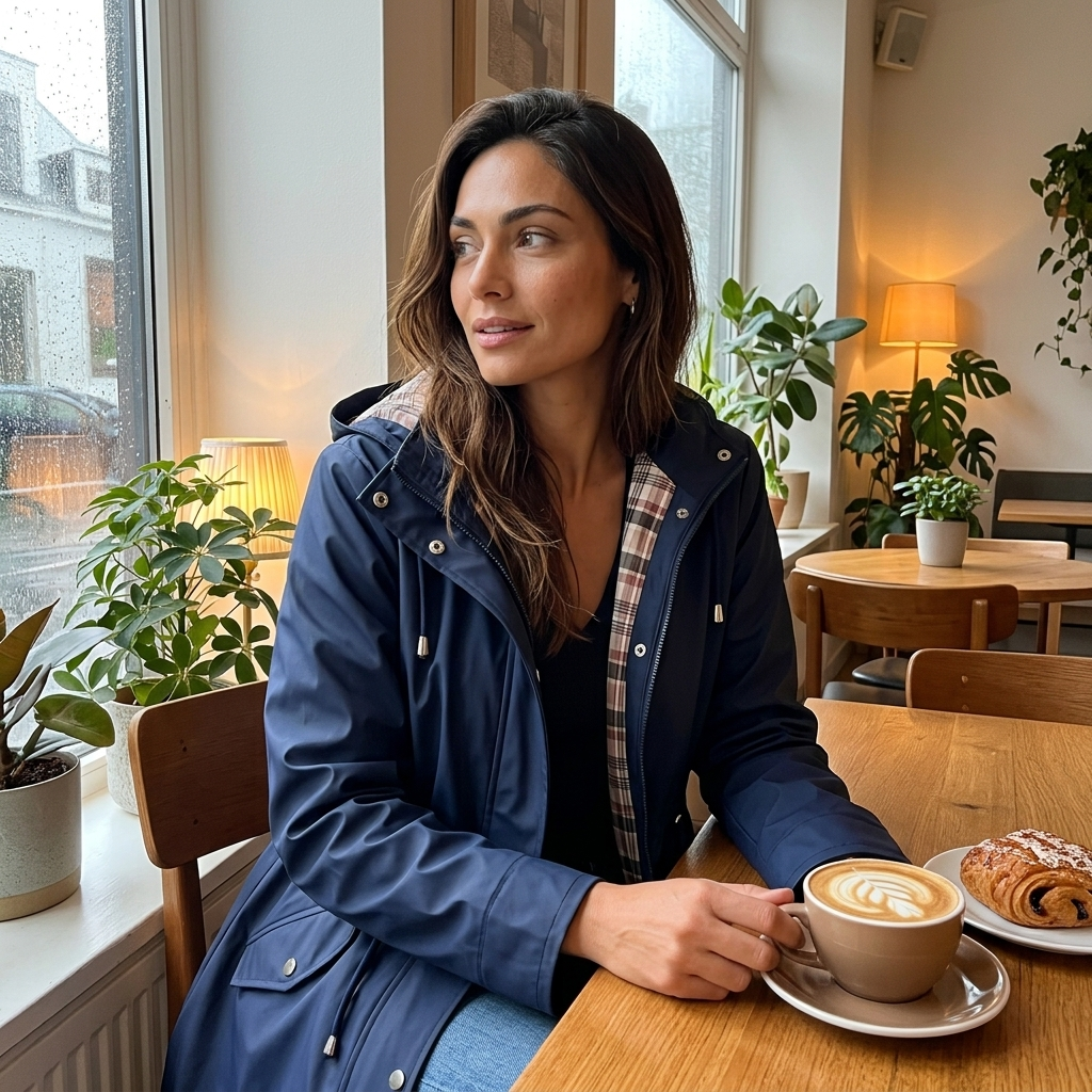 Elise | Pour Femme Imperméable Long Capuche Détachable Doublure Carreaux - Noir