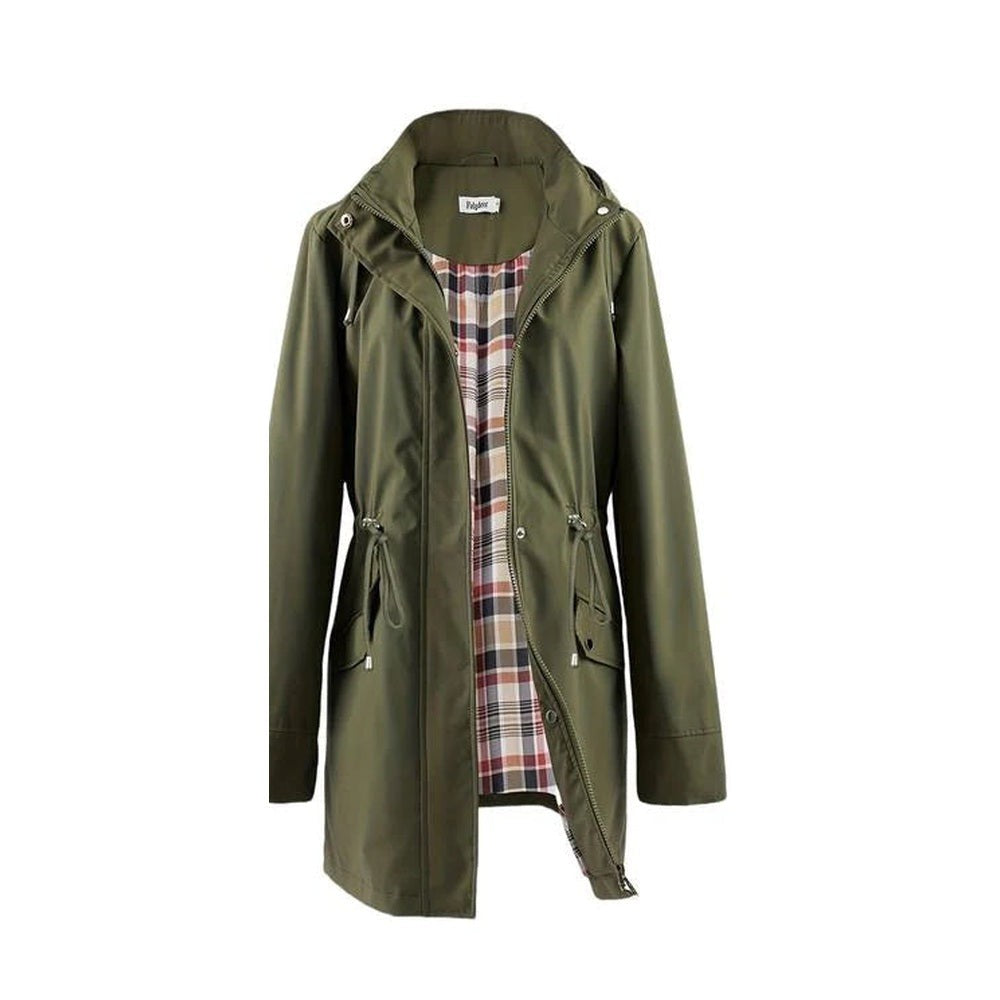 Elise | Pour Femme Imperméable Long Capuche Détachable Doublure Carreaux - Vert