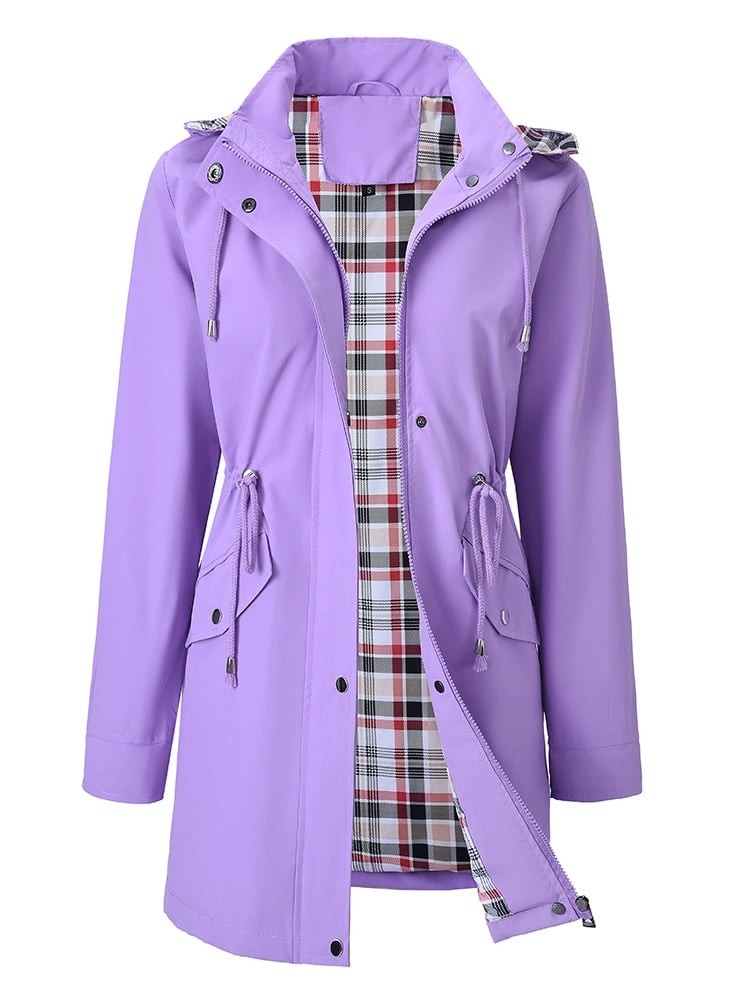 Elise | Pour Femme Imperméable Long Capuche Détachable Doublure Carreaux - Violet