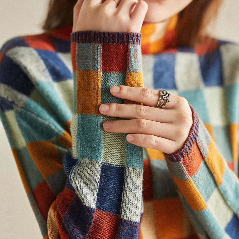 Elise | Pull pour Femme Colorblock à Motif Carreaux Manches Longues - Unique