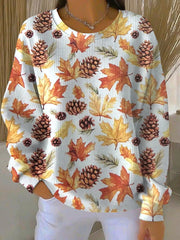 Elise | Sweatshirt Femme Coupe Décontractée Imprimé Automnal Feuilles Manches Longues Col Rond - Multicolore