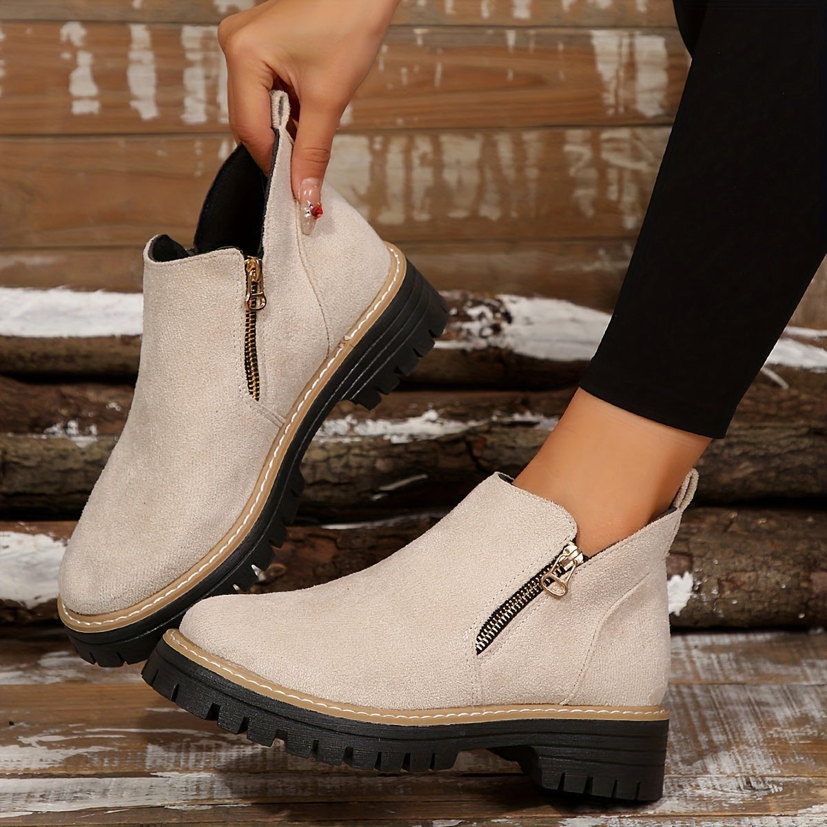 Emma | Bottines Femme Soutien Orthopédique Fermeture Éclair - Beige