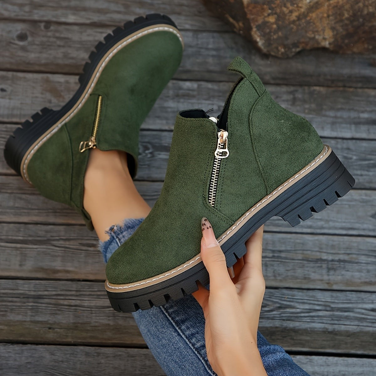 Emma | Bottines Femme Soutien Orthopédique Fermeture Éclair - Vert