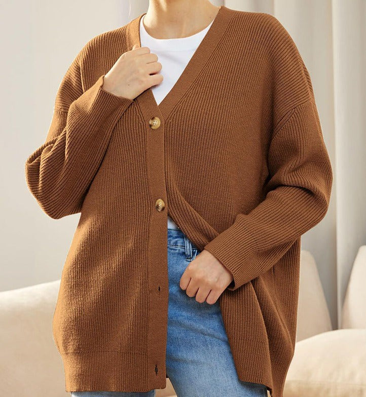 Emma | Cardigan pour Femme Oversize Coupe Ample Boutonnage Tricoté - Beige