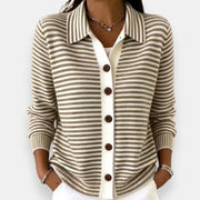 Emma | Cardigan pour Femme Rayé Coupe Ample Boutonné Col Classique - Marron