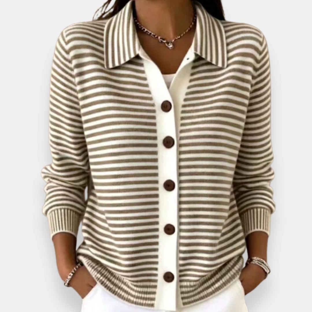 Emma | Cardigan pour Femme Rayé Coupe Ample Boutonné Col Classique - Marron