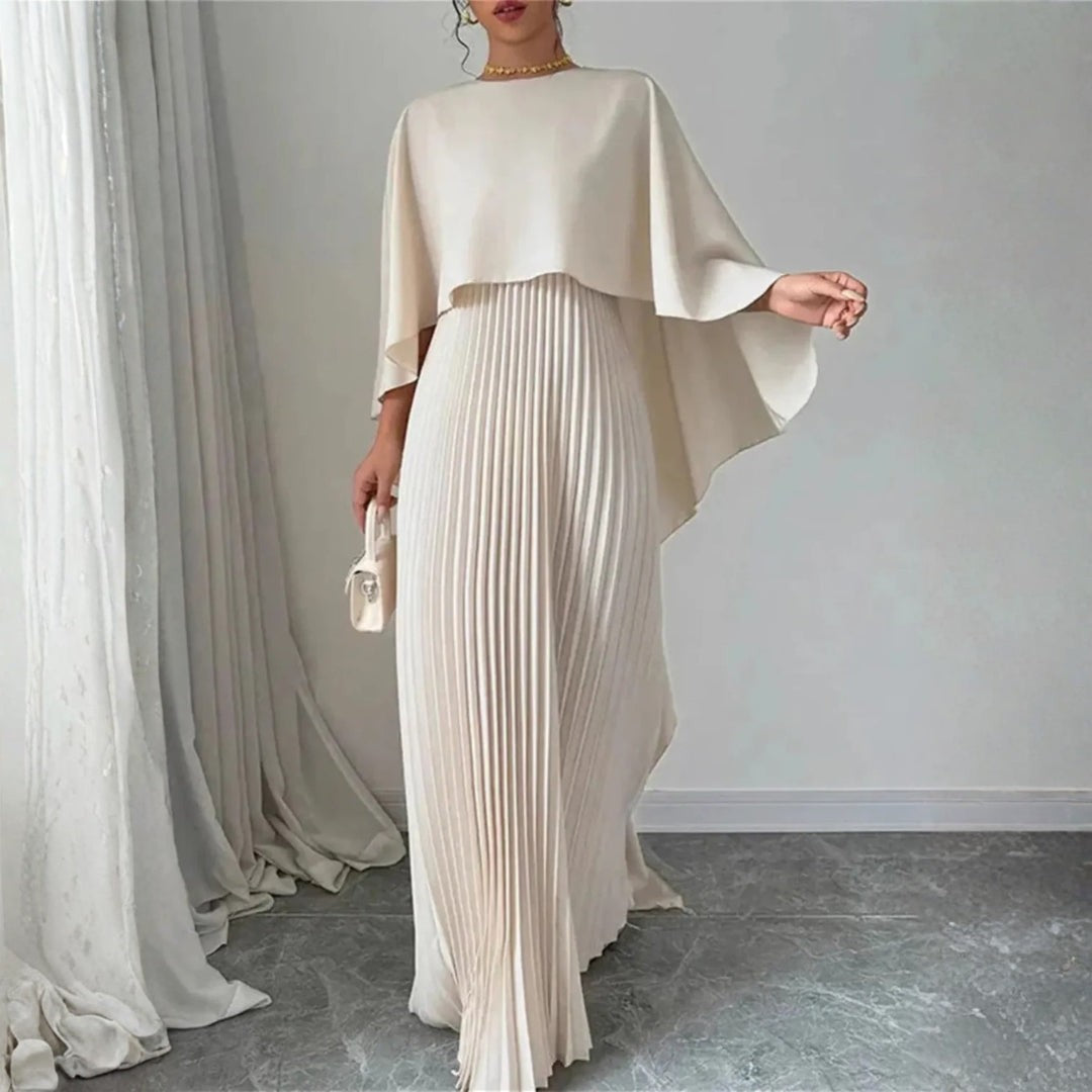 Emma | Dames Cape Maxi-jurk met Geplooide Rok Galakleding - Beige