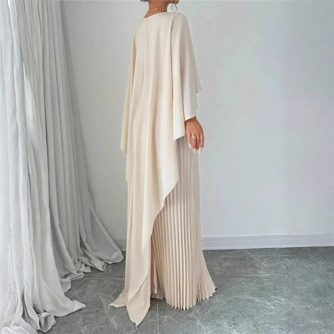 Emma | Dames Cape Maxi-jurk met Geplooide Rok Galakleding - Beige