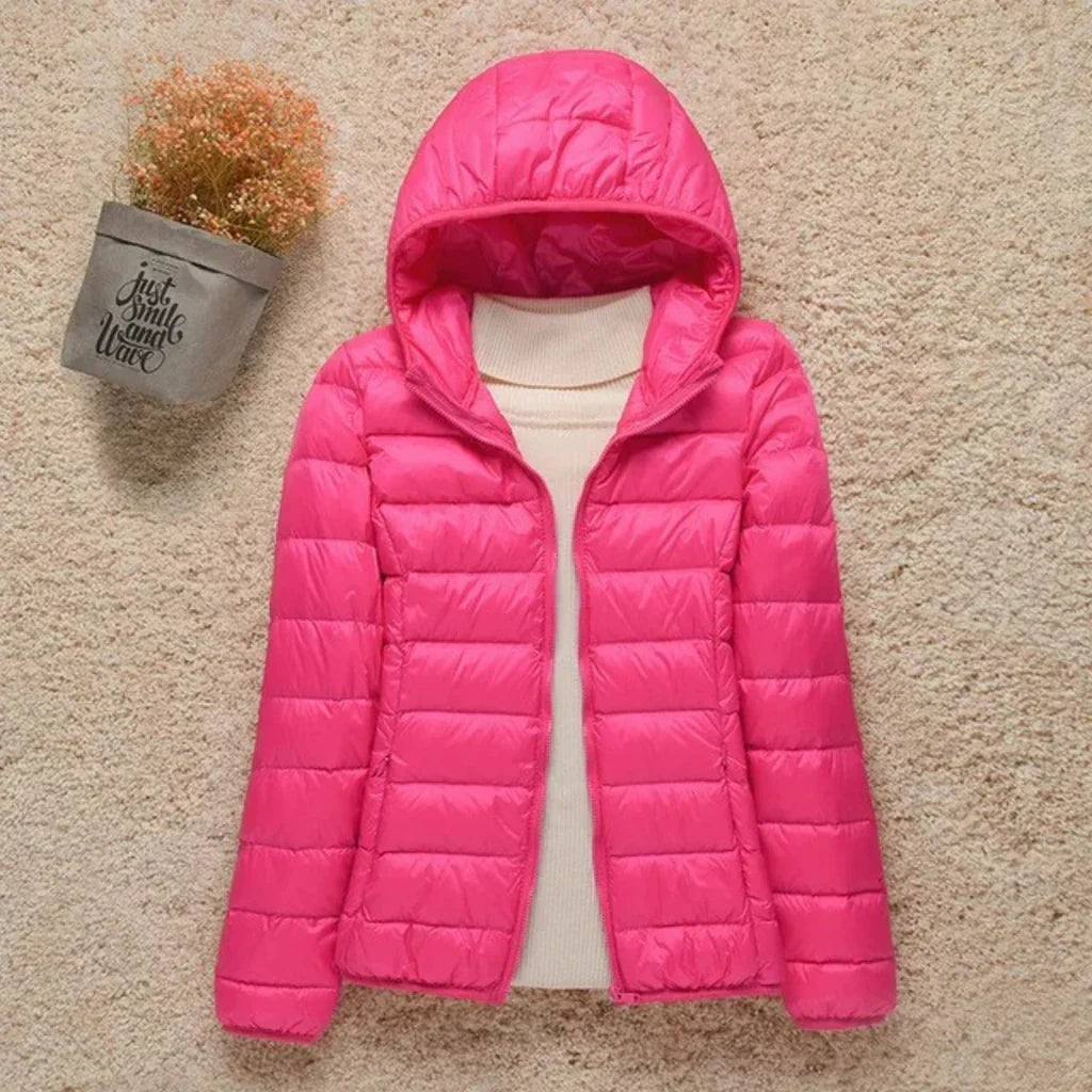 Emma | Dames Doudoune Coupe Droite Matelassée Col Montant Longueur Hanches - Rose
