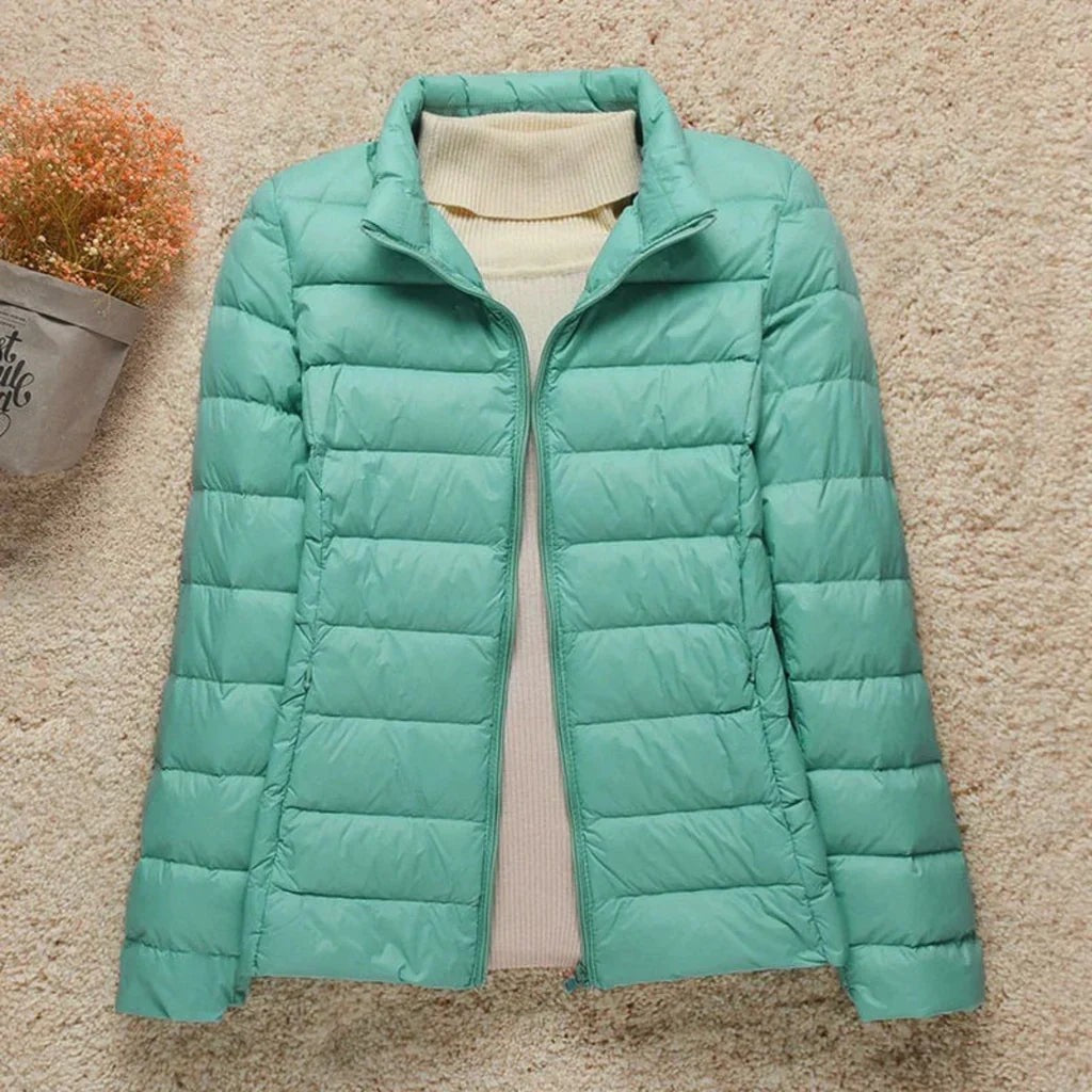 Emma | Dames Doudoune Coupe Droite Matelassée Col Montant Longueur Hanches - Vert
