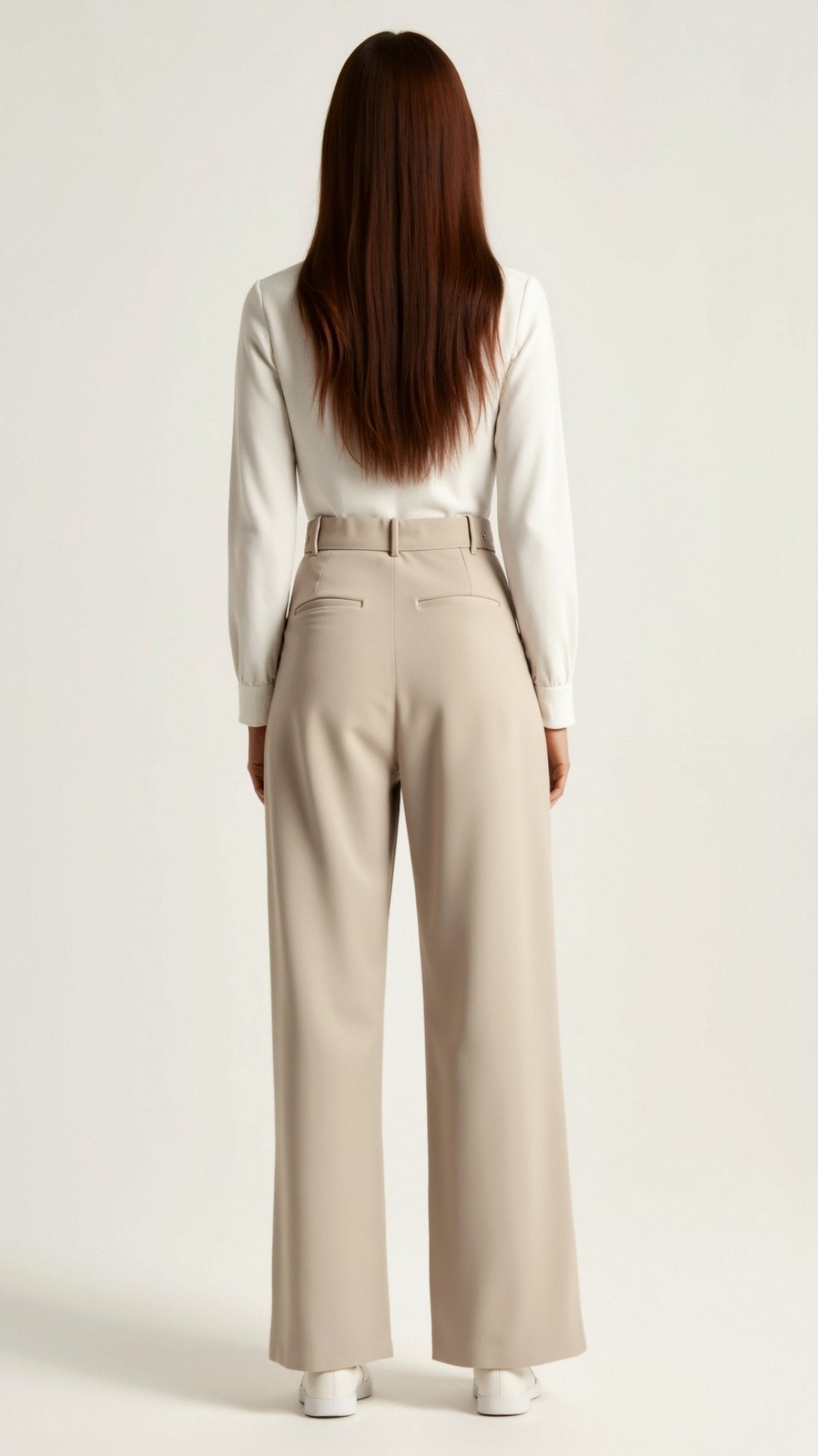 Emma | Pantalon pour Femme Taille Haute Coupe Ample Printemps - Beige