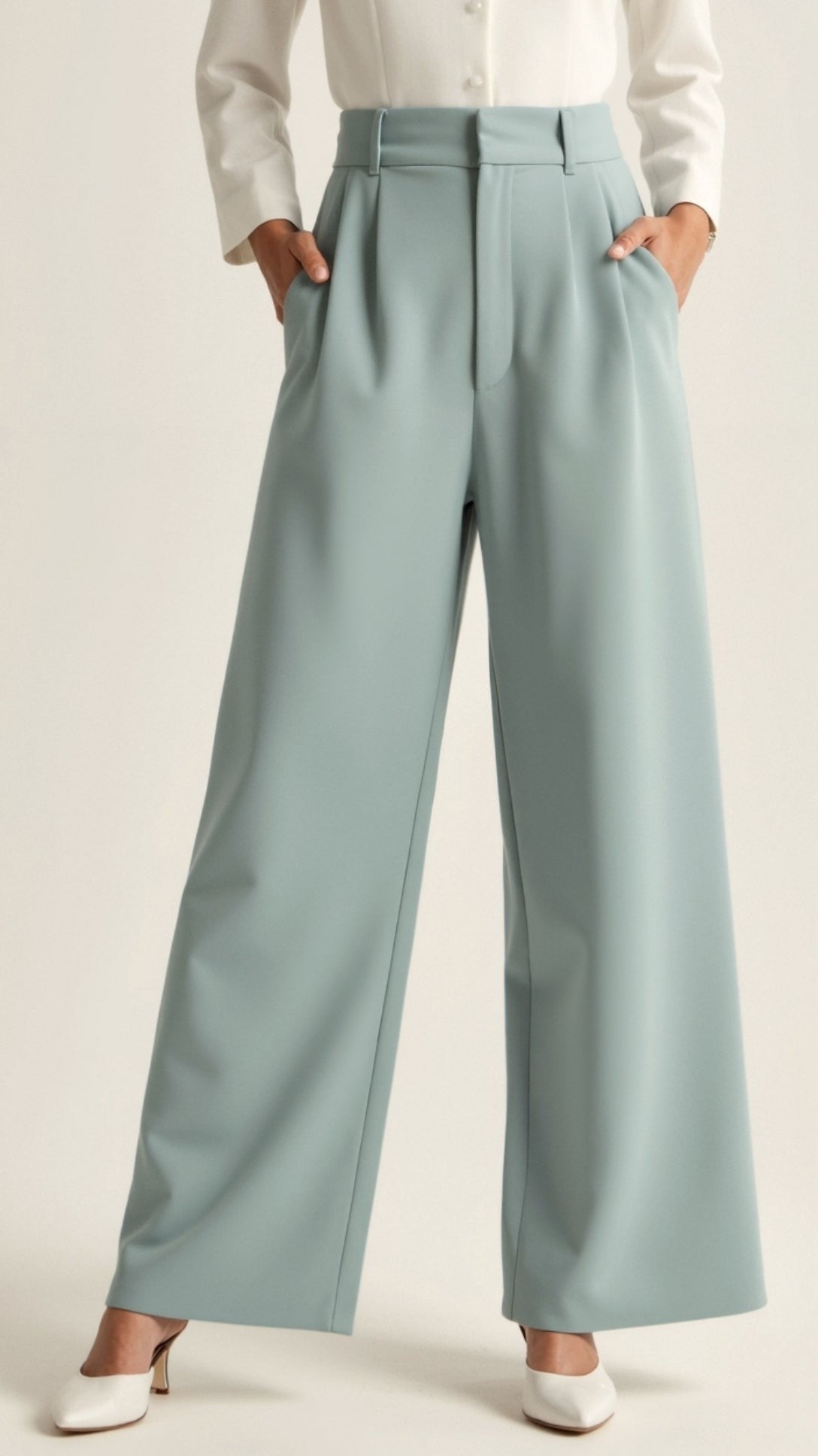 Emma | Pantalon pour Femme Taille Haute Coupe Ample Printemps - Beige