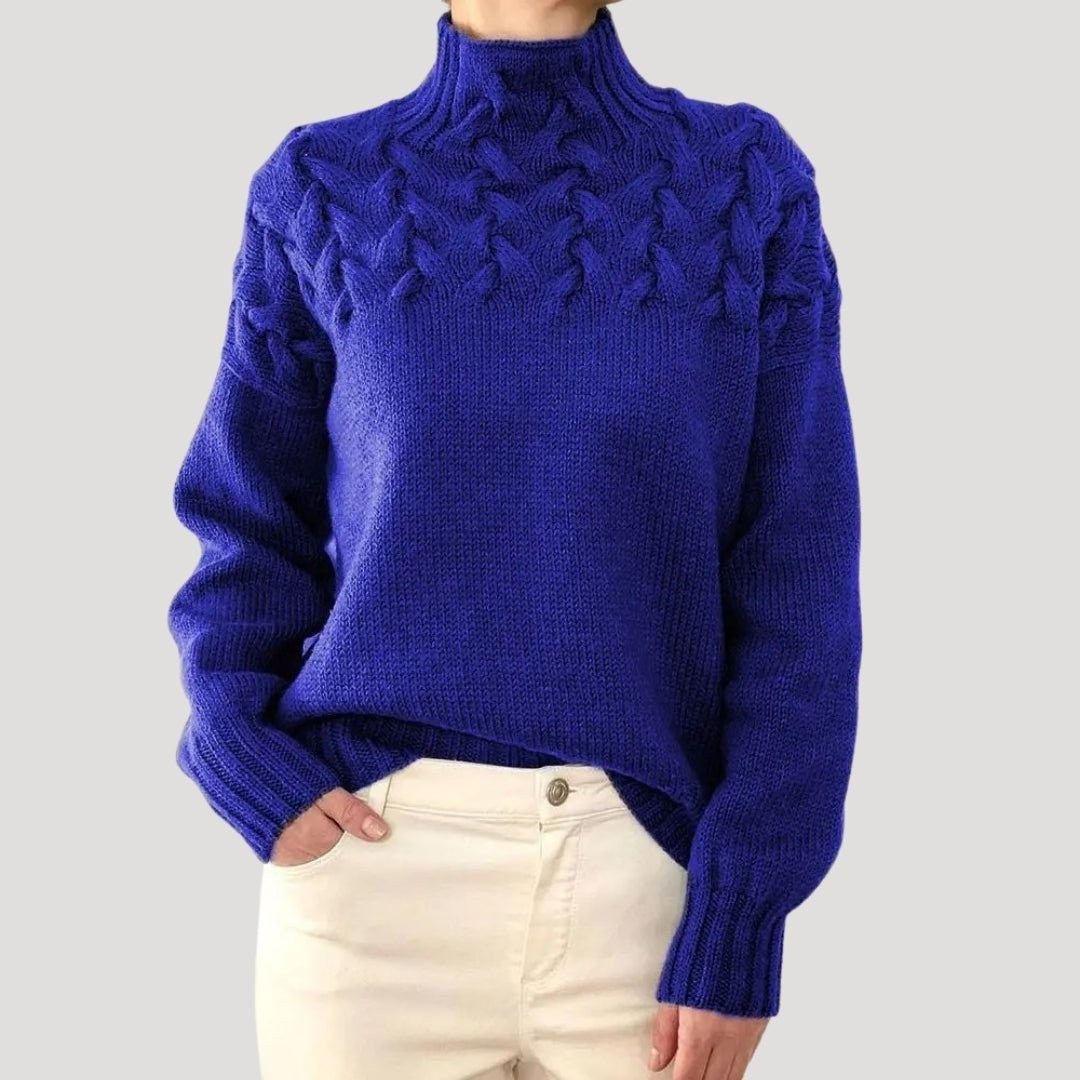 Emma | Pull pour Femme Col Roulé Tressé Coupe Ample - Bleu