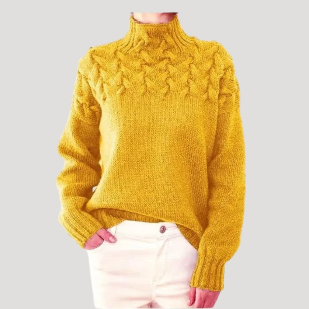 Emma | Pull pour Femme Col Roulé Tressé Coupe Ample - Jaune