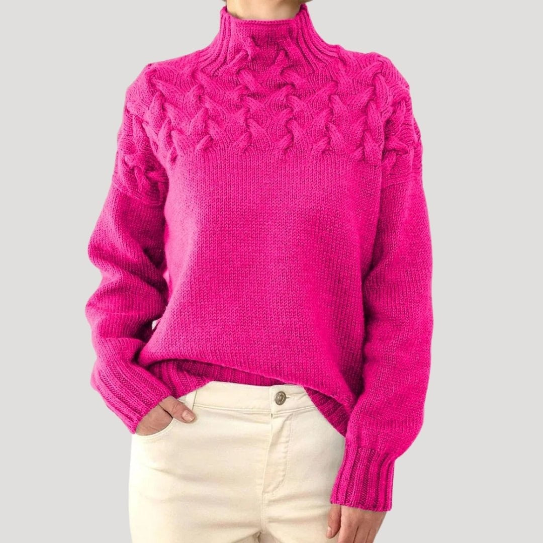 Emma | Pull pour Femme Col Roulé Tressé Coupe Ample - Rose