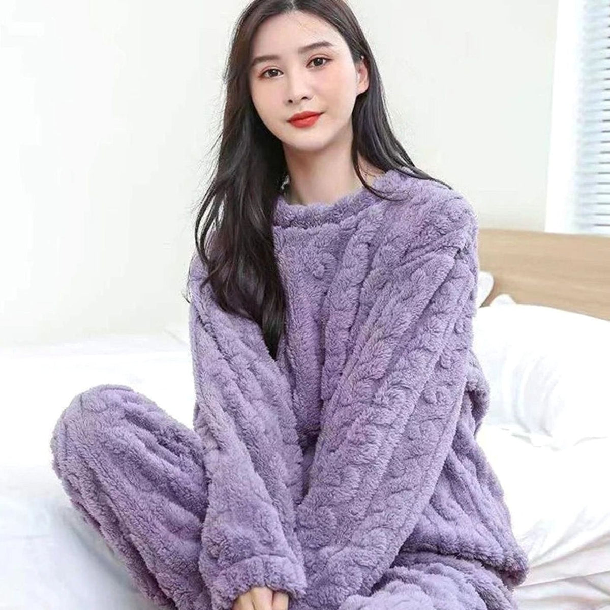 Emma | Pyjama Femme Polaire Coupe Ample Ensemble Deux Pièces Hiver - Violet