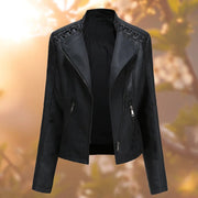 Emma | Veste en simili-cuir pour Femme Coupe Ajustée Col Montant Fermeture Éclair - Noir