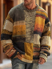 Ethan | Pull Homme Coupe Décontractée Patchwork Colorblock Manches Longues - Abstrait