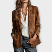 Eva | Blazer pour Femme Vintage Daim Marron Coupe Ajustée Boutons - Marron