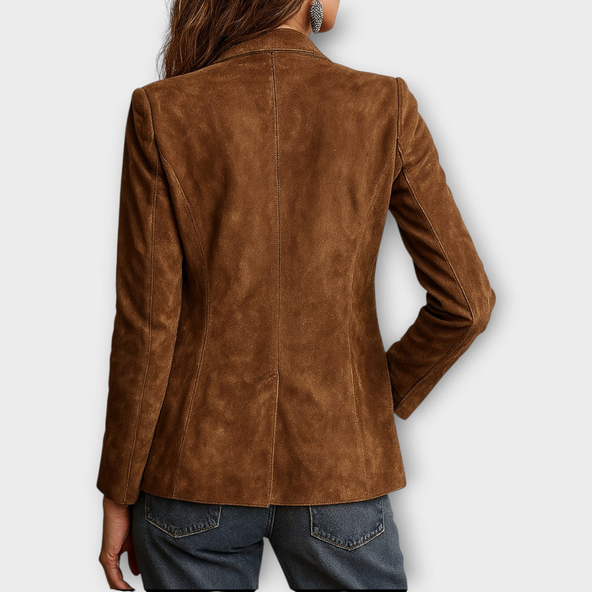 Eva | Blazer pour Femme Vintage Daim Marron Coupe Ajustée Boutons - Marron