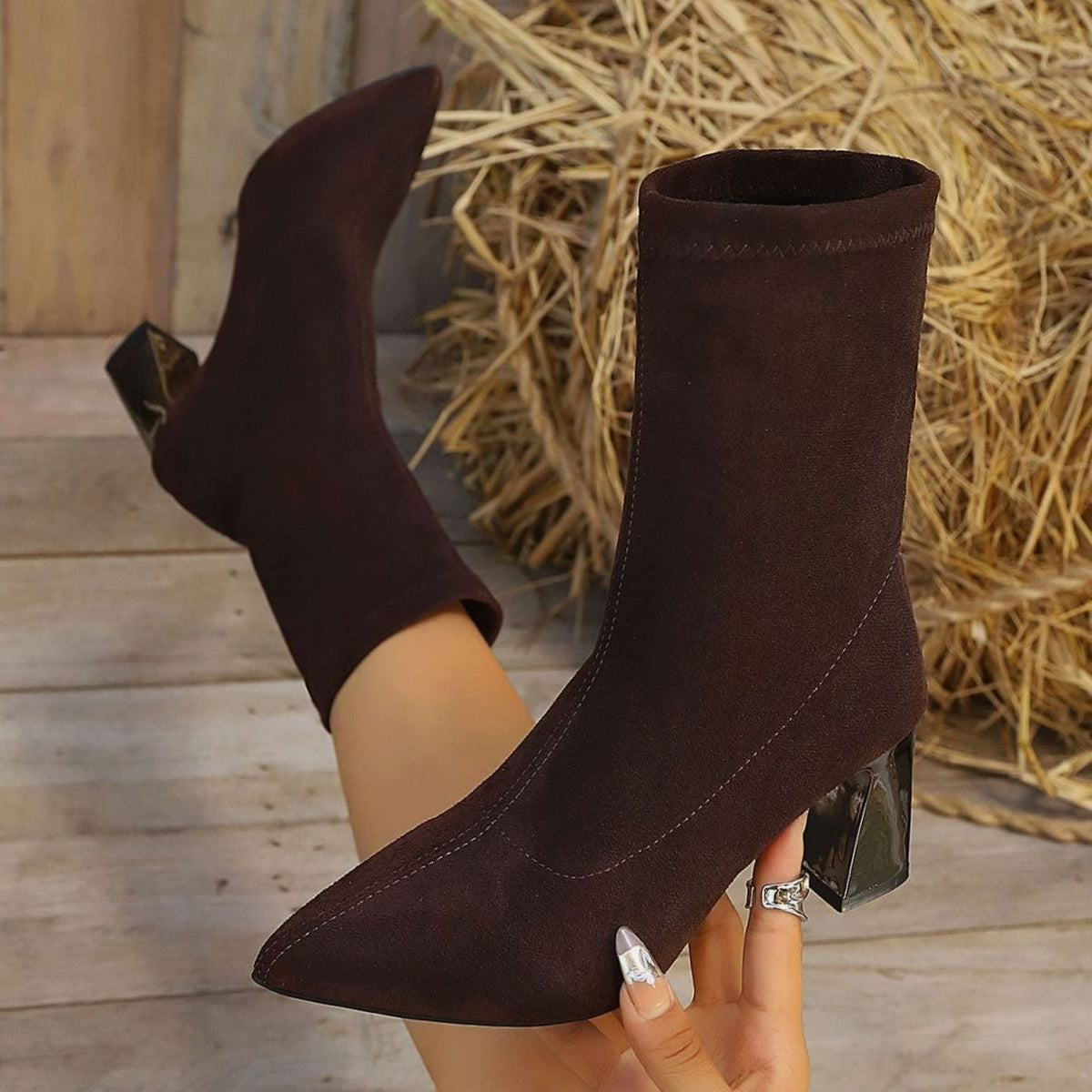 Eva | Bottines pour Femme Simili-Daim Talon Large Semelle Rembourrée - Marron