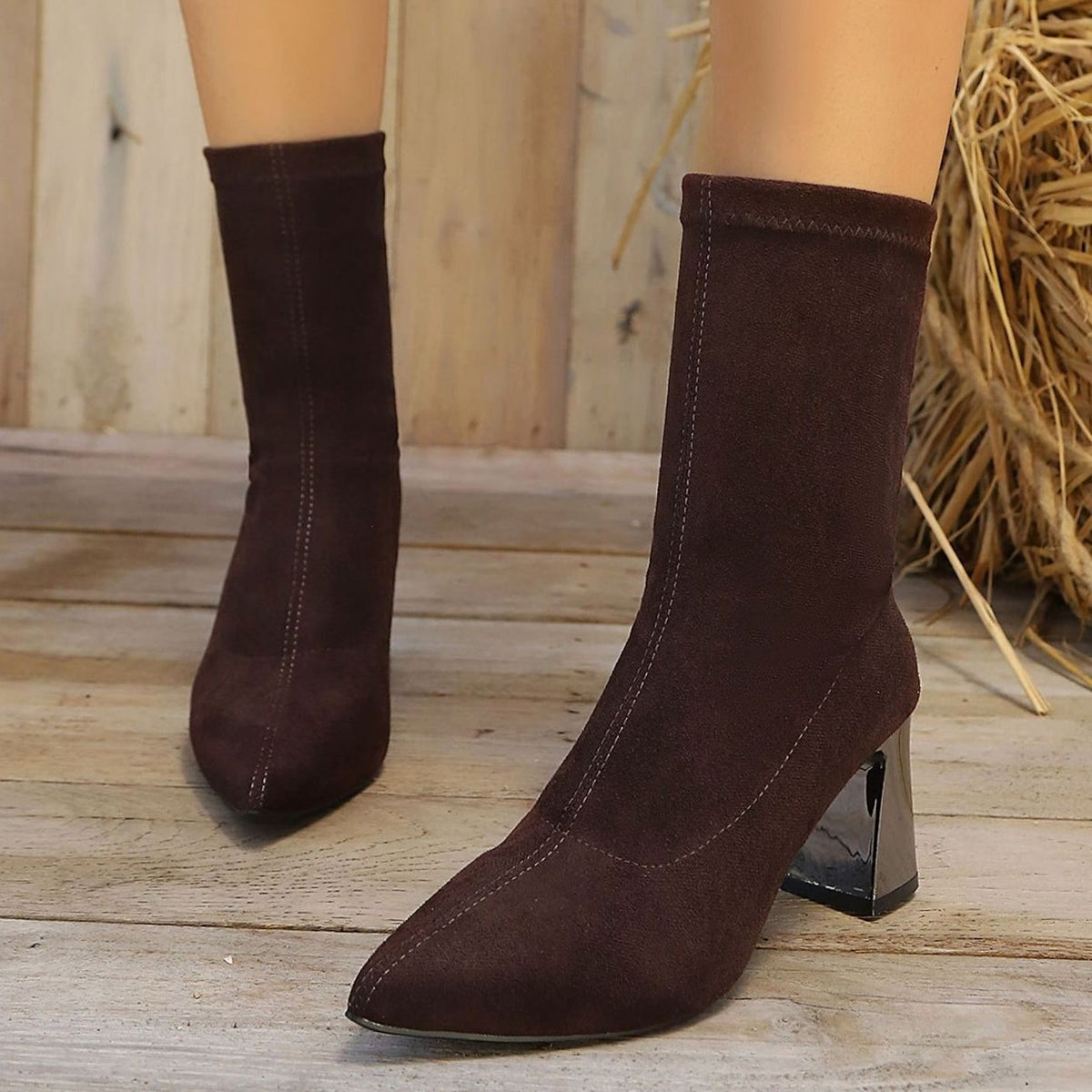 Eva | Bottines pour Femme Simili-Daim Talon Large Semelle Rembourrée - Marron