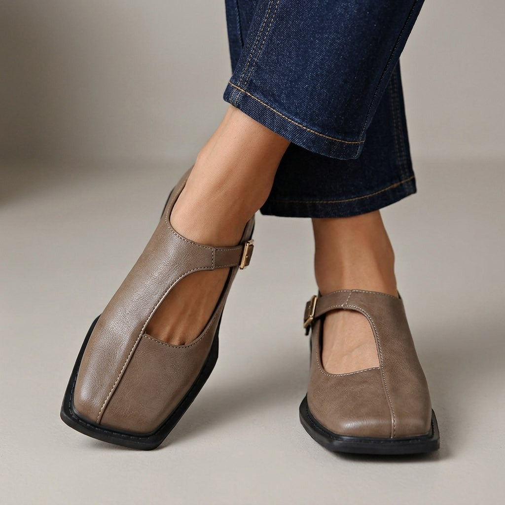 Eva | Chaussures Mary Jane pour Femme Bout Carré Bride Ajustable - Gris