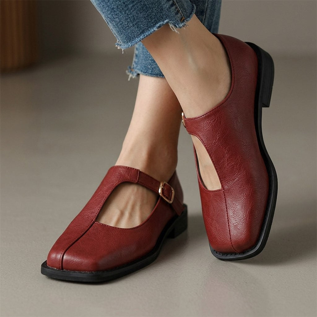 Eva | Chaussures Mary Jane pour Femme Bout Carré Bride Ajustable - Rouge