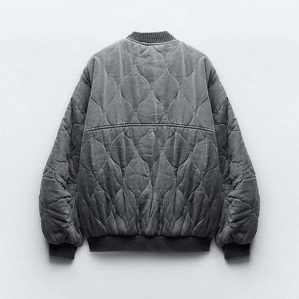 Eva | Pour Femme Coupe Ample Bomberjacke Matelassée Grise Manches Longues - Gris