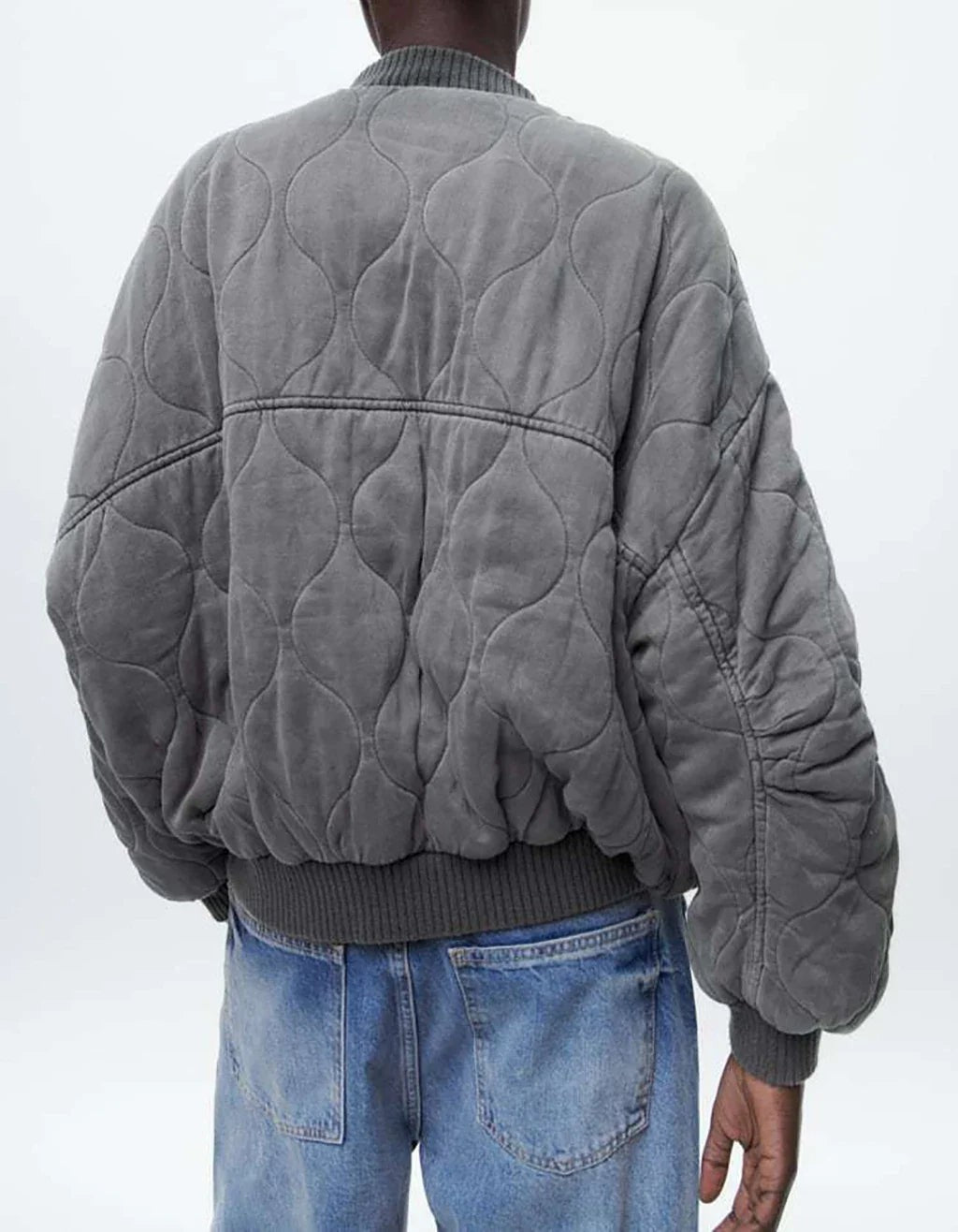 Eva | Pour Femme Coupe Ample Bomberjacke Matelassée Grise Manches Longues - Gris